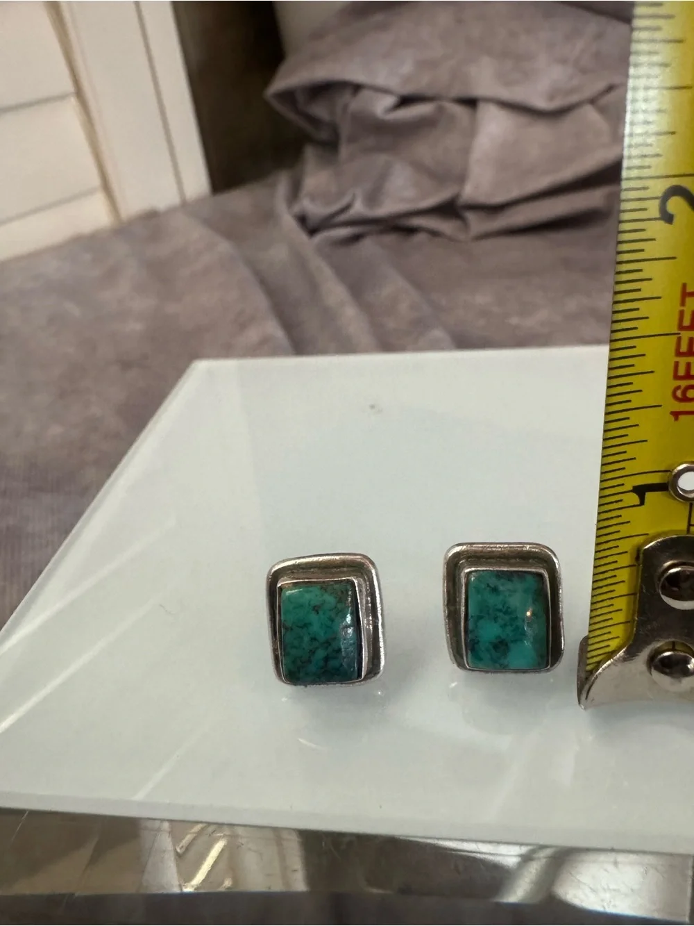 Southwest Turquoise Stone Sterling Silver 925 -Square Stud Earrings‎